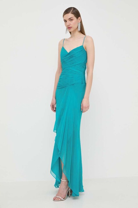 Luisa Spagnoli rochie de matase PINCIO culoarea turcoaz, maxi, evazată, 540715