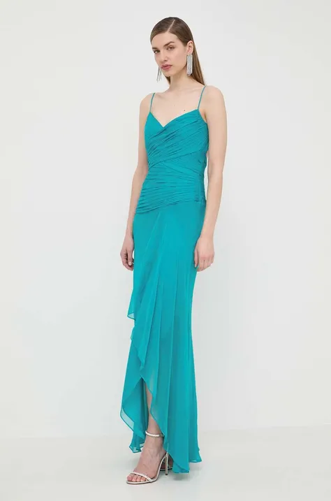 Svilena haljina Luisa Spagnoli PINCIO boja: tirkizna, maxi, širi se prema dolje, 540715