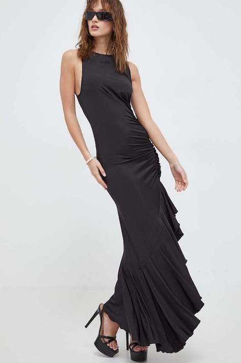 Rotate rochie culoarea negru, midi, mulată