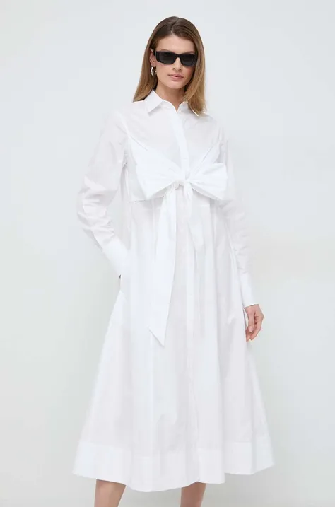 Bavlnené šaty Karl Lagerfeld biela farba, midi, áčkový strih