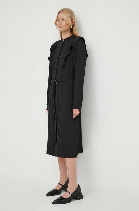 Bruuns Bazaar rochie culoarea negru, midi, evazată