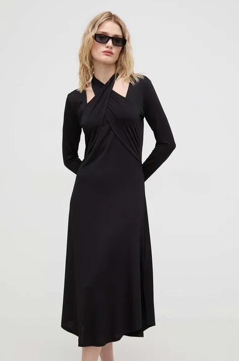 Šaty Bruuns Bazaar čierna farba, midi, rovný strih