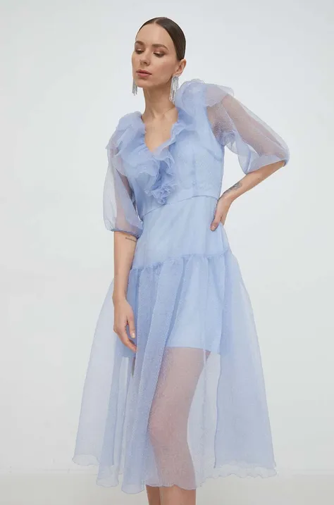 Custommade sukienka kolor niebieski midi rozkloszowana