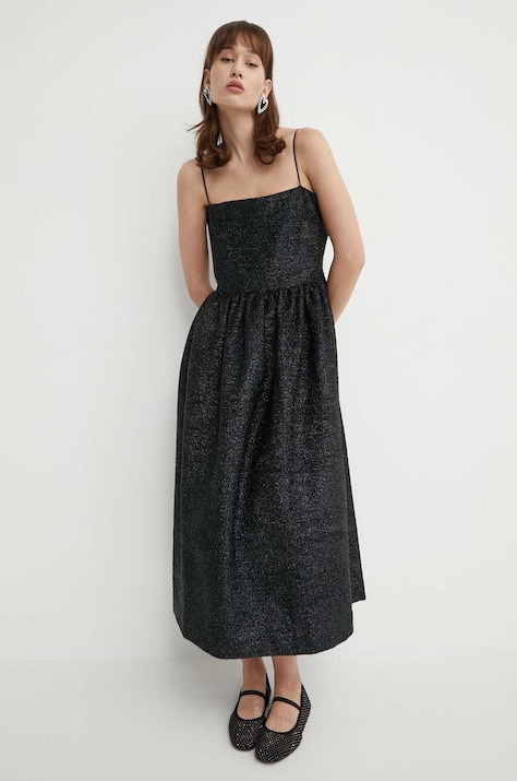 Stine Goya rochie din amestec de lână culoarea negru, midi, evazată SG5576