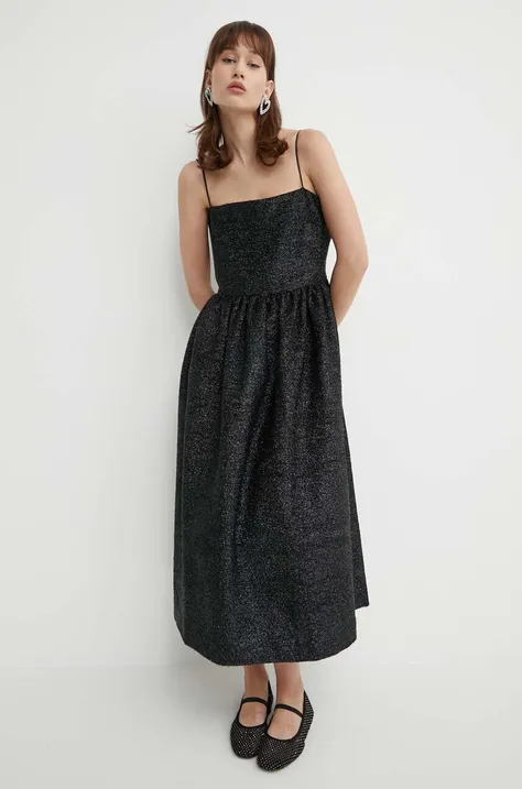 Šaty s prímesou vlny Stine Goya čierna farba,midi,áčkový strih,SG5576