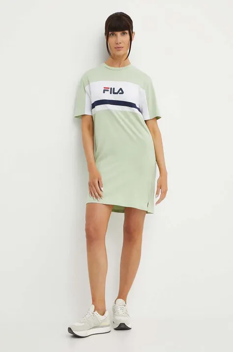 Pamučna haljina Fila Lishui boja: zelena, mini, oversize, FAW0776