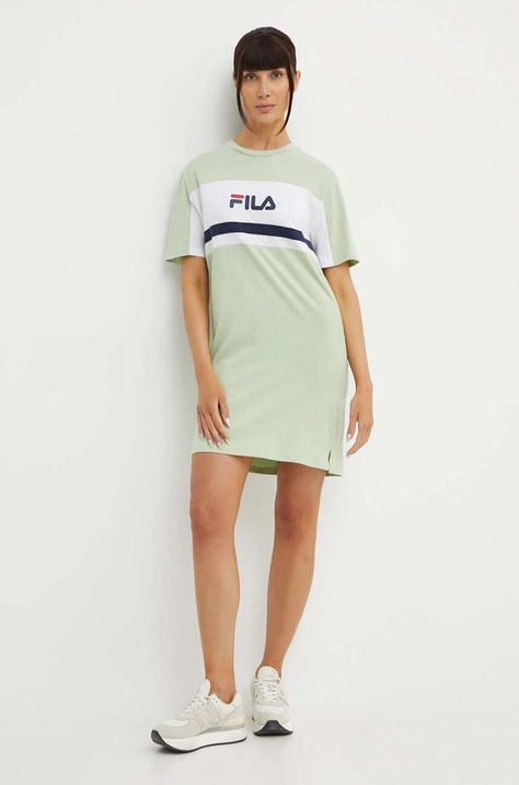 Fila rochie din bumbac Lishui culoarea verde, mini, oversize, FAW0776