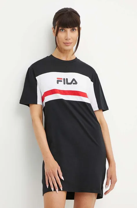 Pamučna haljina Fila Lishui boja: crna, mini, oversize, FAW0776
