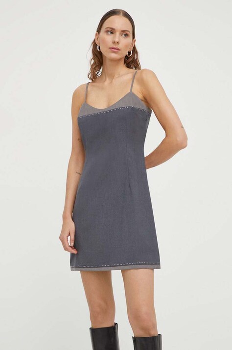 Remain rochie din amestec de lana culoarea gri, mini, dreaptă