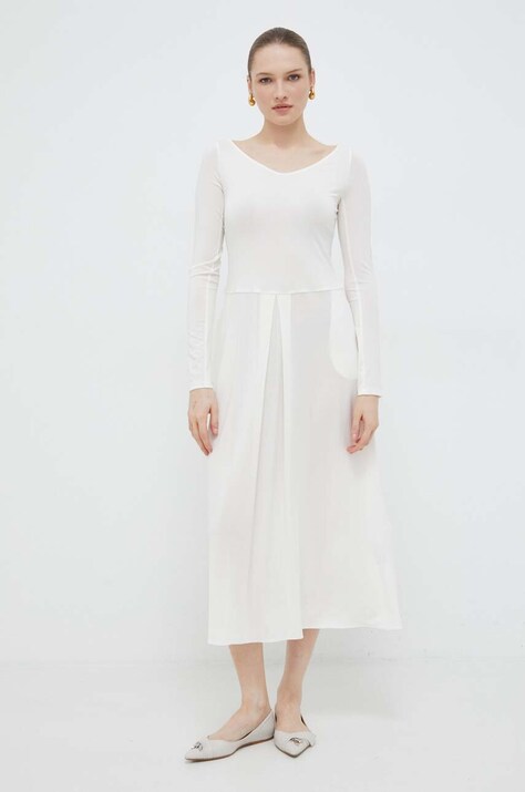 Max Mara Leisure rochie culoarea alb, midi, evazată 2416620000000