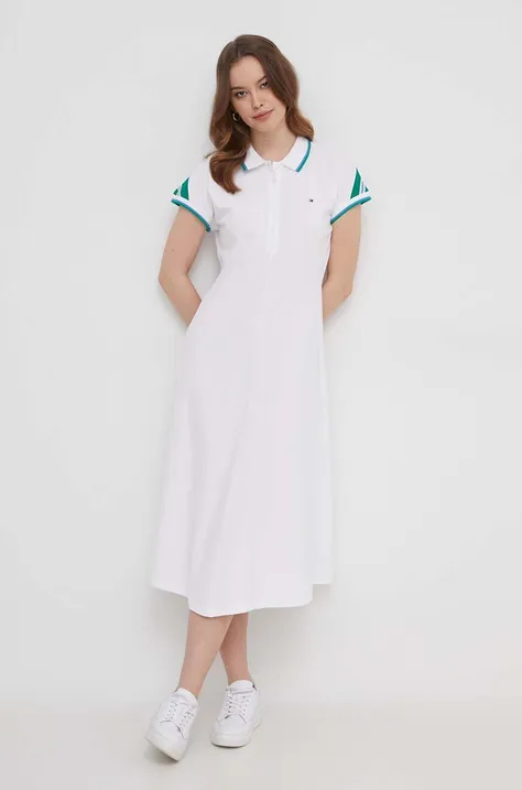 Tommy Hilfiger rochie culoarea alb, midi, evazați WW0WW41269