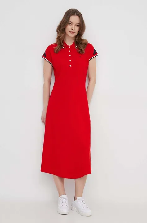 Tommy Hilfiger rochie culoarea roșu, midi, evazați WW0WW41269