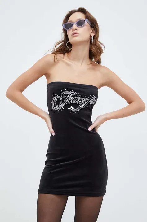 Zamatové šaty Juicy Couture čierna farba, mini, priliehavá