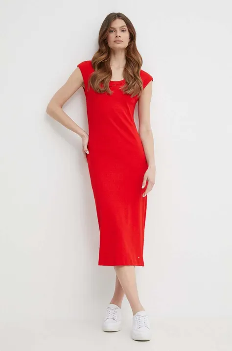 Tommy Hilfiger rochie culoarea roșu, midi, mulată, WW0WW41273