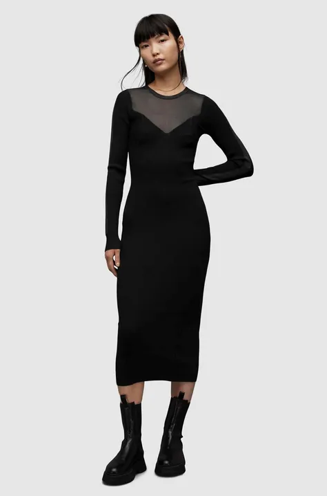 Сукня AllSaints Flete колір чорний midi облягаюча