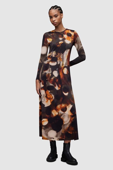 AllSaints rochie Katlyn culoarea maro, maxi, dreaptă