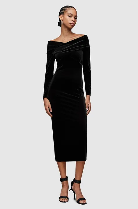 Сукня AllSaints Delta колір чорний midi облягаюча