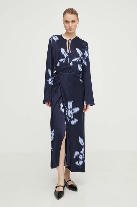 Samsoe Samsoe rochie culoarea bleumarin, maxi, evazată