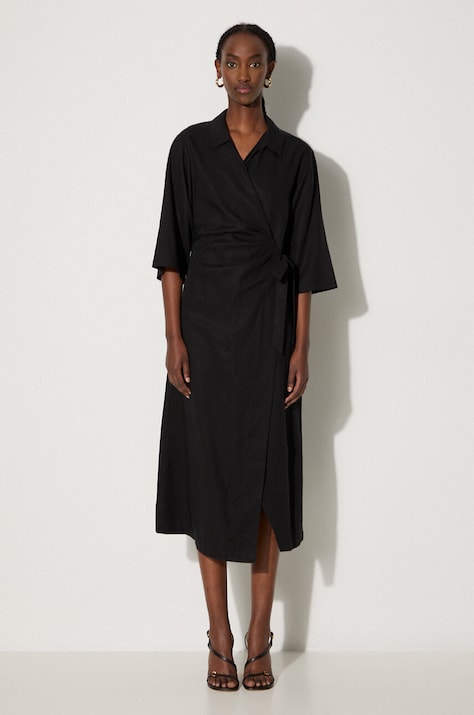 Samsoe Samsoe linen blend dress black color