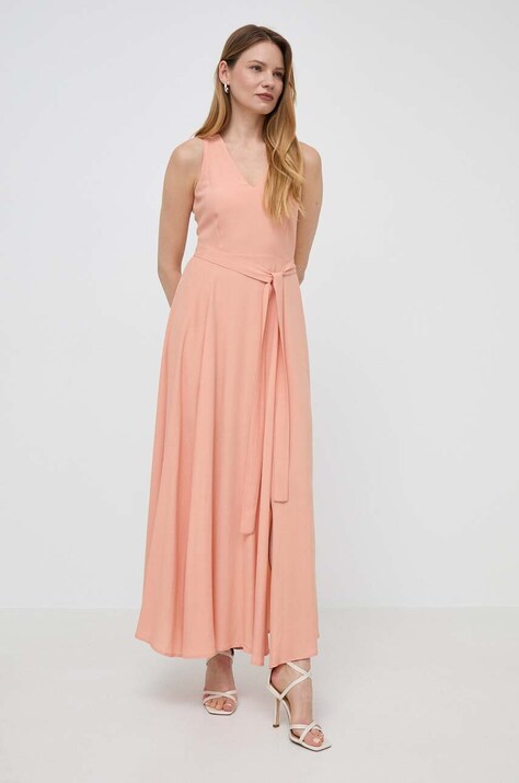 Twinset rochie culoarea portocaliu, maxi, evazată