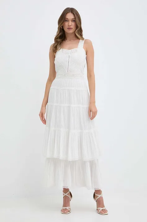 Pamučna haljina Twinset boja: bijela, maxi, širi se prema dolje