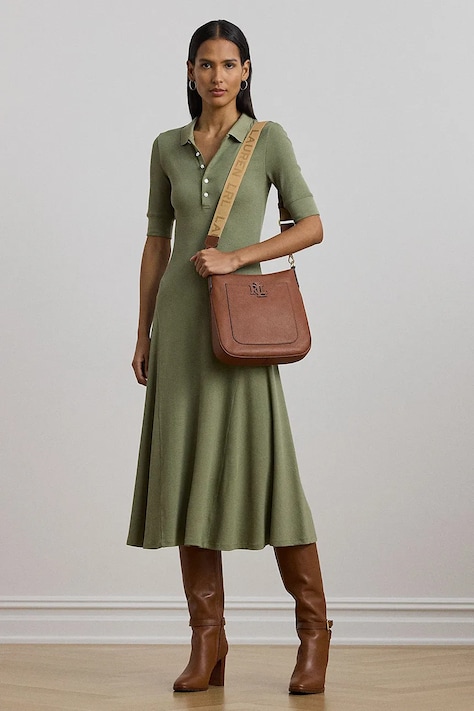 Lauren Ralph Lauren rochie culoarea verde, midi, evazată