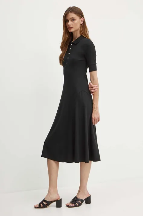 Šaty Lauren Ralph Lauren čierna farba,midi,áčkový strih,200889071