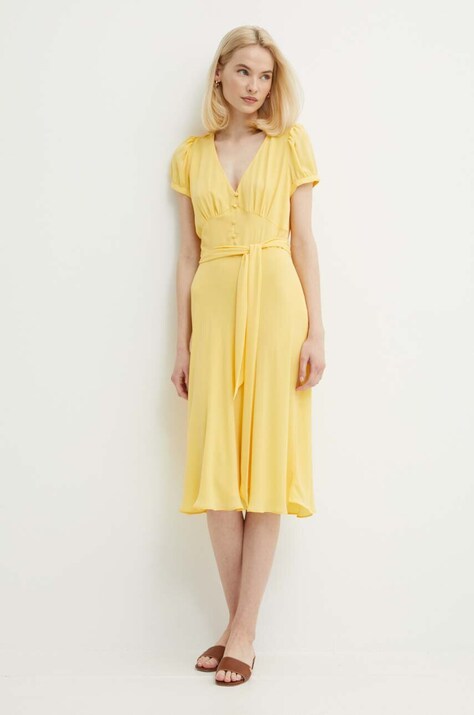 Lauren Ralph Lauren rochie culoarea galben, mini, evazată, 200933403