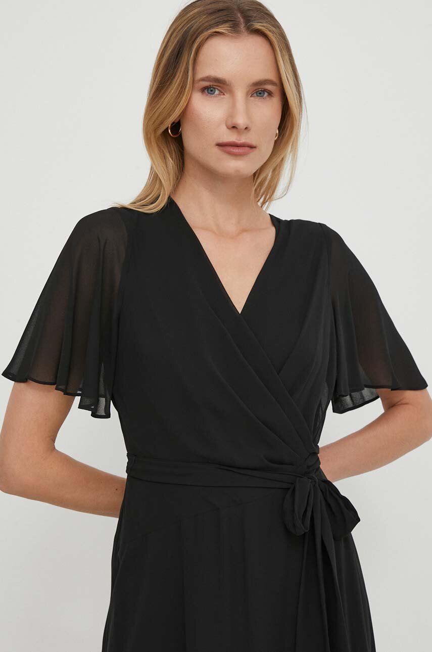 Lauren Ralph rochie culoarea negru, midi, evazați 250909381