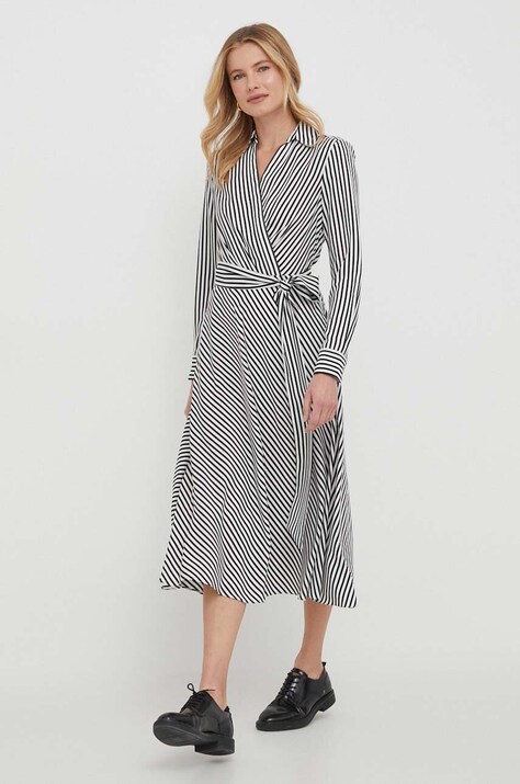 Lauren Ralph rochie culoarea alb, midi, evazată 250932706