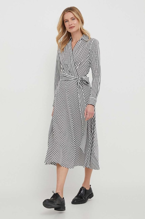 Lauren Ralph Lauren sukienka kolor biały midi rozkloszowana 250932706