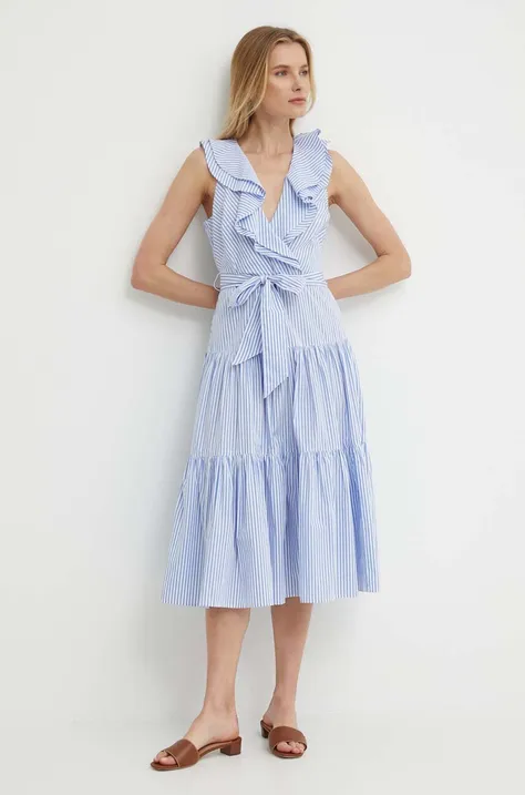 Pamučna haljina Lauren Ralph Lauren midi, širi se prema dolje, 250933435
