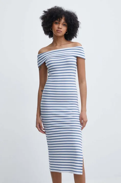 Lauren Ralph rochie culoarea alb, midi, mulată, 250933496