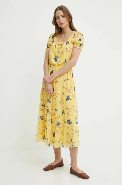Lauren Ralph Lauren rochie culoarea galben, midi, evazati, 250933504