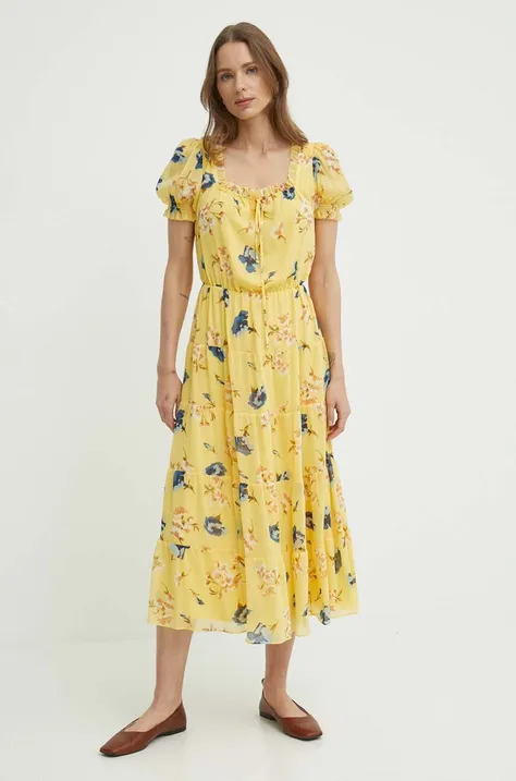 Lauren Ralph Lauren sukienka kolor żółty midi rozkloszowana 250933504