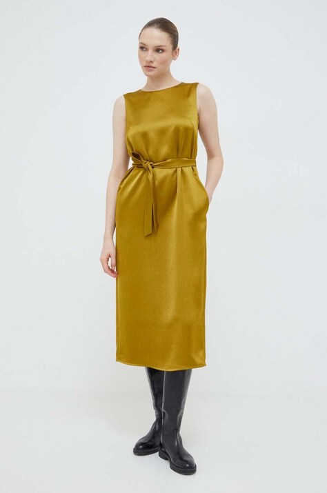 Weekend Max Mara rochie culoarea galben, midi, dreaptă 2415220000000