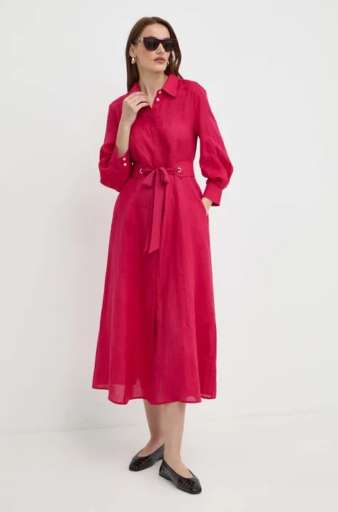 Льняна сукня Marella колір рожевий midi розкльошена 2413221094200