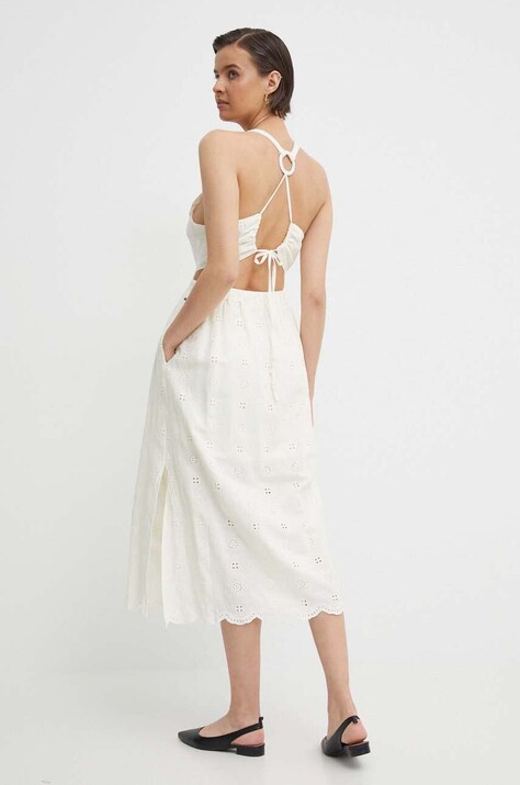 Pepe Jeans rochie din in GISELA culoarea bej, maxi, evazată, PL953471