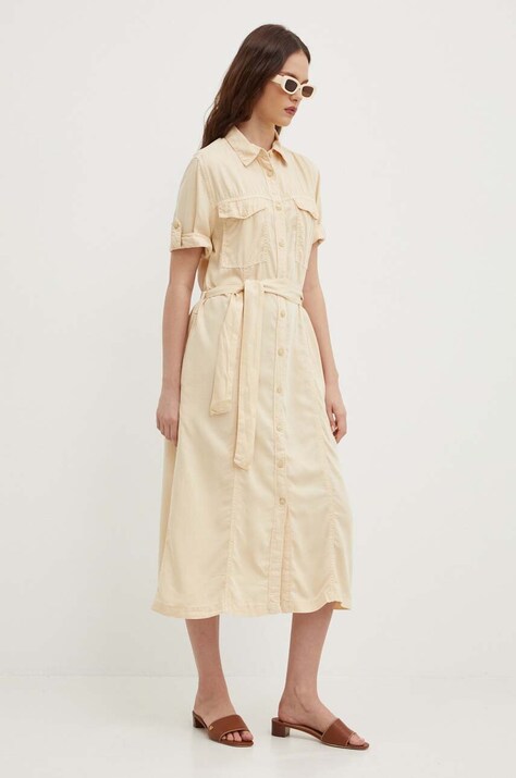 Платье Pepe Jeans EVELINDA цвет бежевый midi расклешённое PL953482