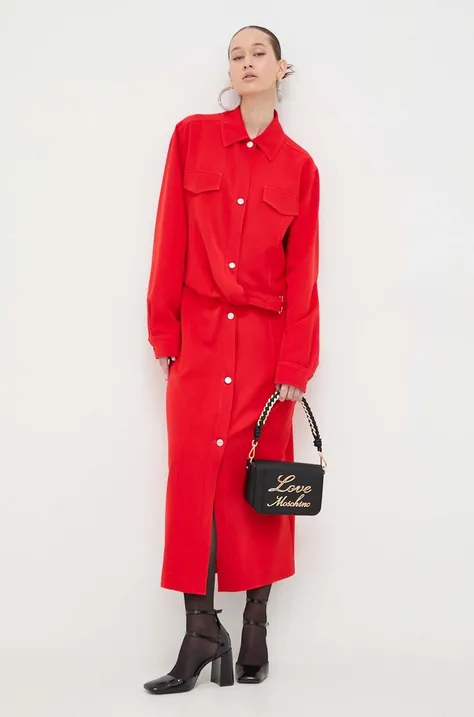 Moschino Jeans sukienka kolor czerwony midi prosta