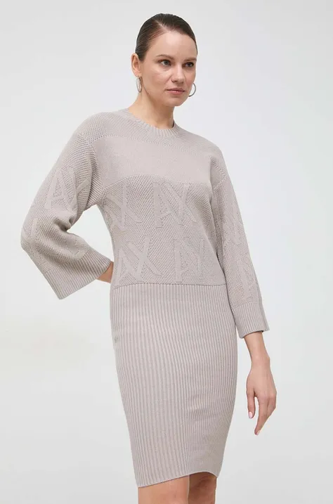 Βαμβακερό φόρεμα Armani Exchange χρώμα: μπεζ