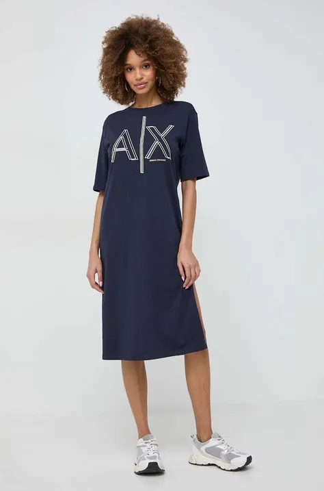 Памучна рокля Armani Exchange в тъмносиньо къса със стандартна кройка 3DYA70 YJ3RZ