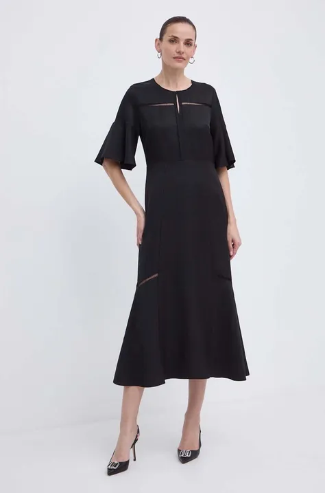 Платье с примесью шелка BOSS цвет чёрный midi расклешённое 50512807