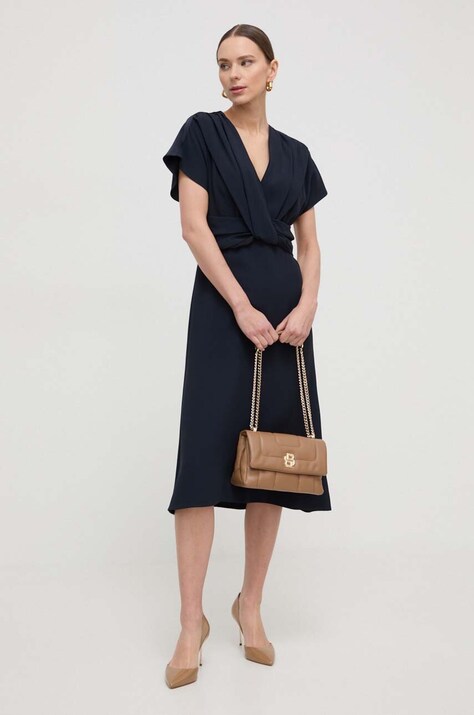 BOSS rochie culoarea bleumarin, midi, evazată 50515198
