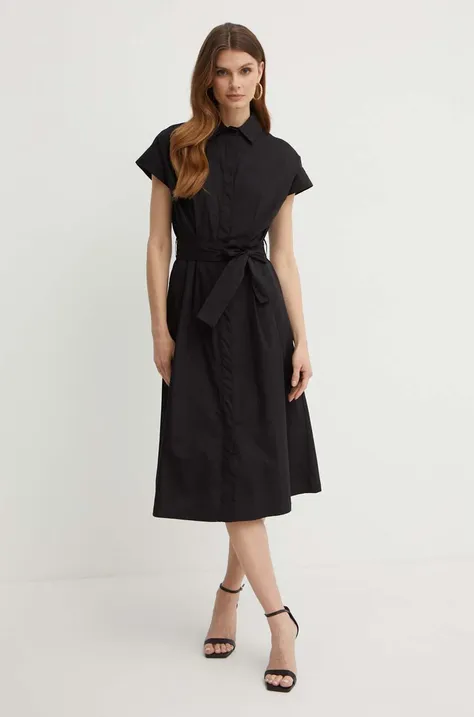 Pamučna haljina Liu Jo boja: crna, midi, širi se prema dolje
