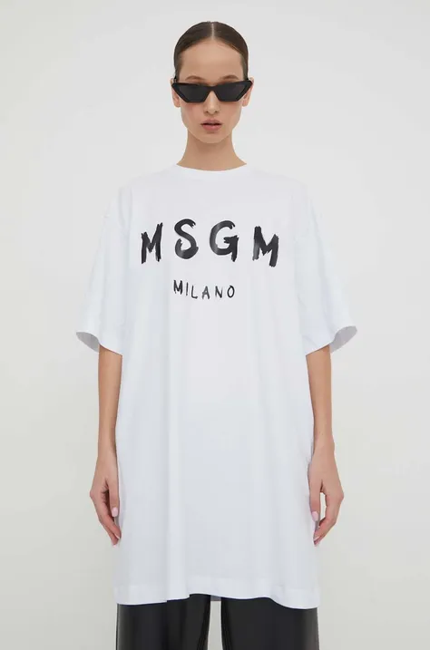 Pamučna haljina MSGM boja: bijela, mini, oversize