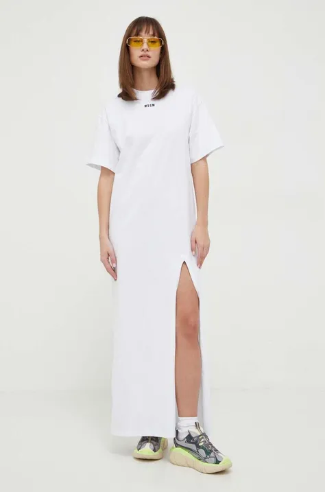Bavlněné šaty MSGM bílá barva, maxi, oversize, 3641MDA83.247002