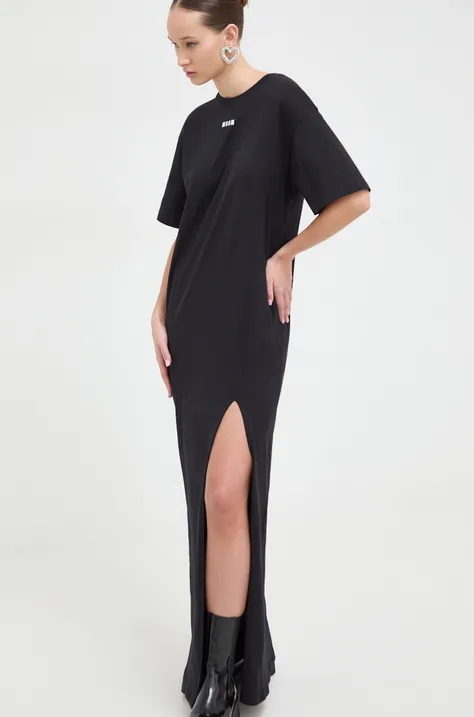 Pamučna haljina MSGM boja: crna, maxi, oversize, 3641MDA83.247002