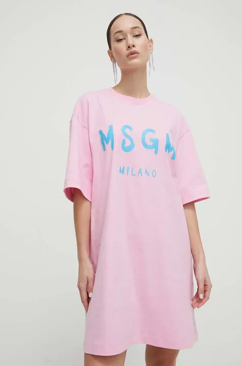 Pamučna haljina MSGM boja: ružičasta, mini, ravna