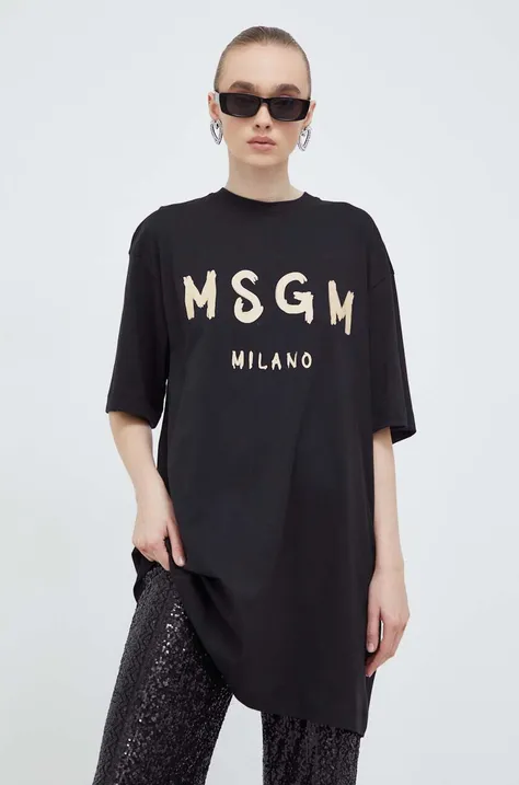 Pamučna haljina MSGM boja: crna, mini, ravna